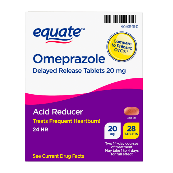 Equate Omeprazole Delayed Release Tablets 20 mg, Acid Reducer, 28 Count