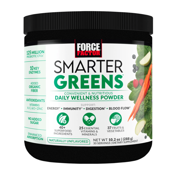 Force Factor Smarter Greens Daily Wellness Greens Powder, Superfood Greens Supplement, 30 Servings