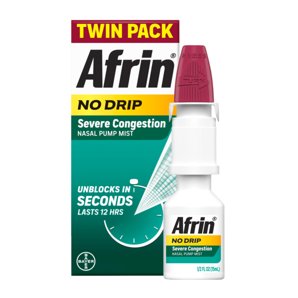 Afrin No Drip Severe Congestion Pump Mist Nasal Spray, 2-15 mL Bottles