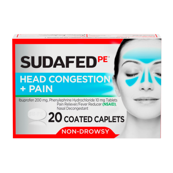 Sudafed PE Non-Drowsy Head Congestion + Pain Relief Caplets, 20 ct