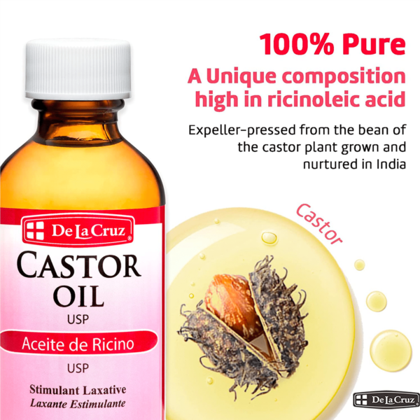 De La Cruz Pure Castor Oil for Eyelashes and Eyebrows, Hair & Skin, 2 fl Oz - Image 2