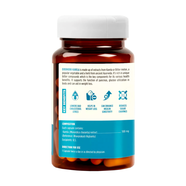 Everherb (By Pharmeasy) Karela - Blood Sugar Control - Lowers Bad Cholestrol - Bottle Of 60 - Image 2