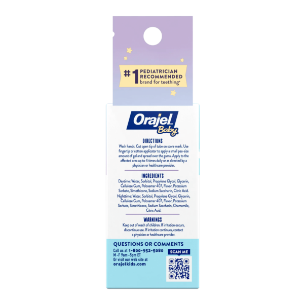 Orajel Baby Daytime & Nighttime Cooling Gels for Teething, Drug-Free, #1 Pediatrician Recommended Brand for Teething*, Two 0.18oz Tubes - Image 2