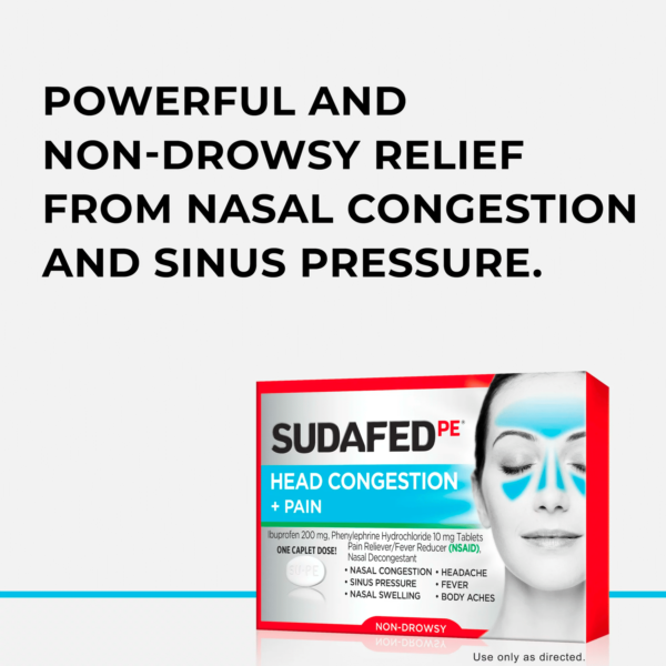 Sudafed PE Non-Drowsy Head Congestion + Pain Relief Caplets, 20 ct - Image 2